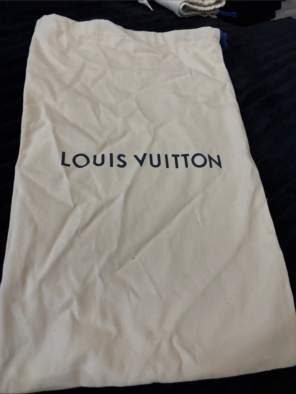 Louis Vuitton Cream and Navy Logo Dust Bag